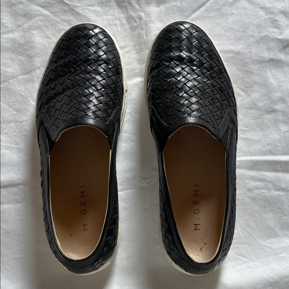 M. Gemi Black Woven Leather Loafers